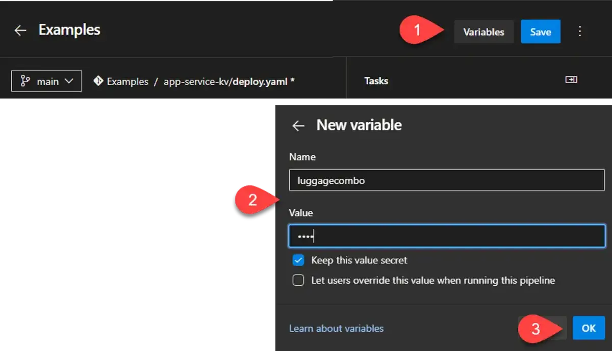 Adding a secret variable to the pipeline