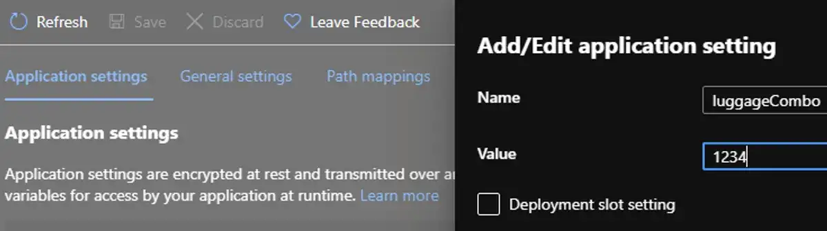 Storing application configuration in the portal