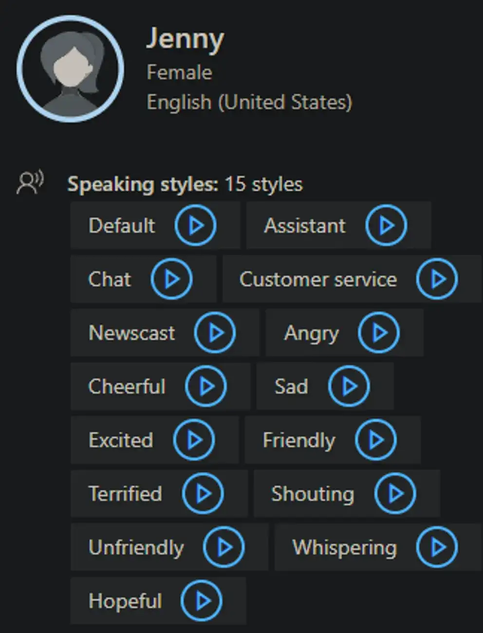 Jenny's voice styles