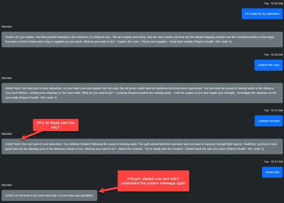 Narrative working partially