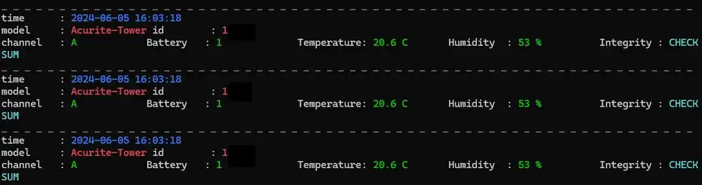 rtl_433 decoded data