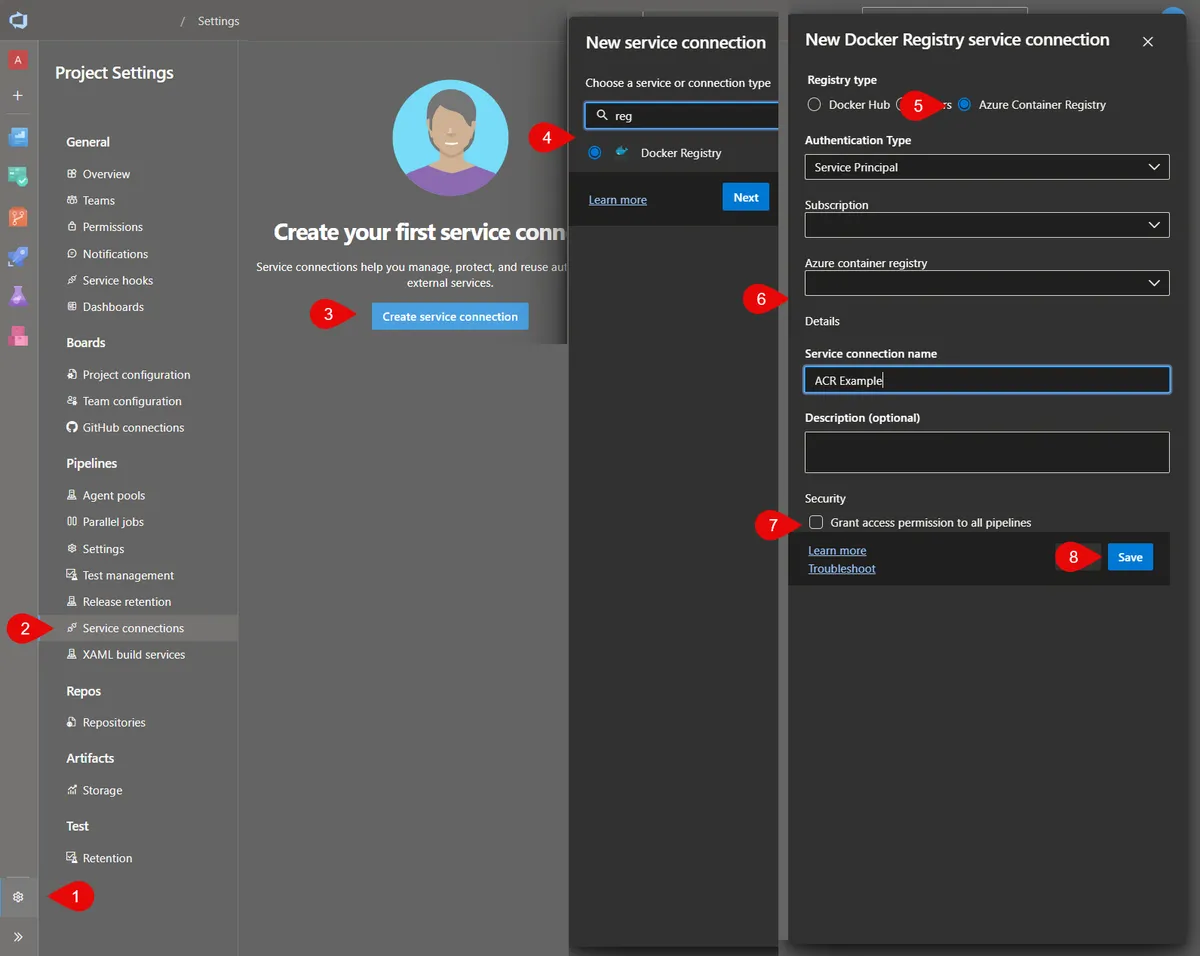 Creating a Docker/Azure Container Registry service connection in Azure DevOps